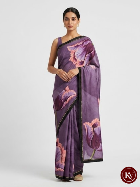 Flora Digital Print Satin Silk Saree with Ombre Pastel Backing - SB18009