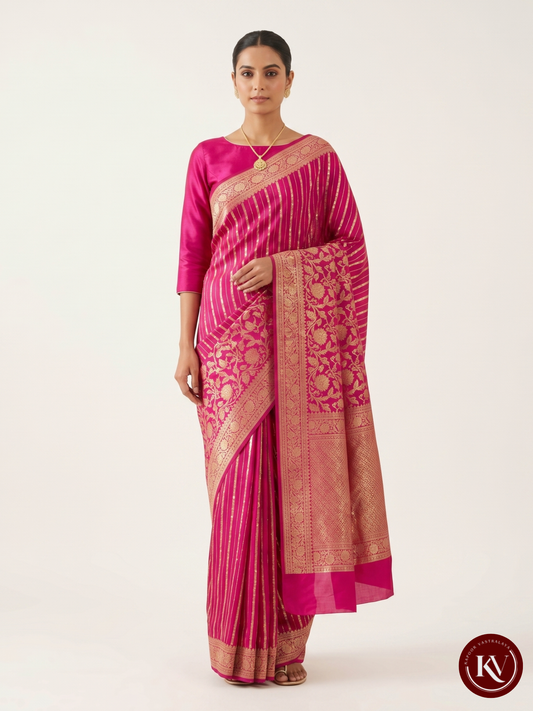 Rani Pink Georgette Banarasi Saree with Leheriya Zari Weaving -SKV28