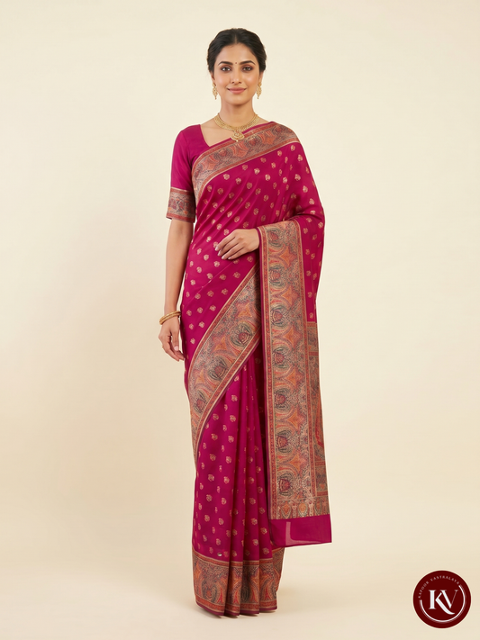 Rani Pink Banarasi Silk Saree with Ornate Multi-Color Woven Pallu  - SKV54