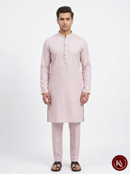 Men's Lilac Lilac Geometric Textured Kurta Set KKV114