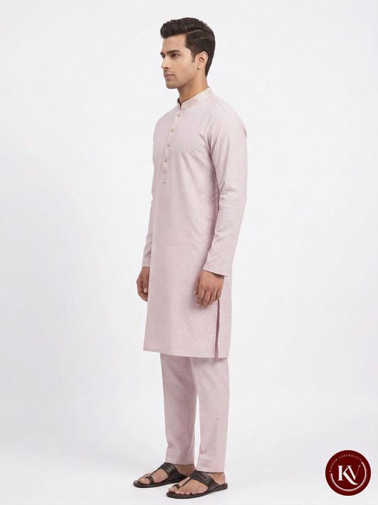 Men's Lilac Lilac Geometric Textured Kurta Set KKV114