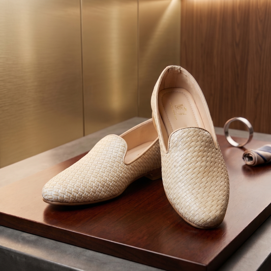 Men's Textured Cream Loafers – Premium Summer Slip-On Shoes SHOE02