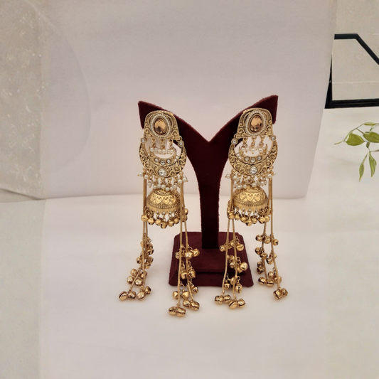 Royal Gold-Plated Chandelier Jhumka Earrings with Statement Ghungroo Tassels