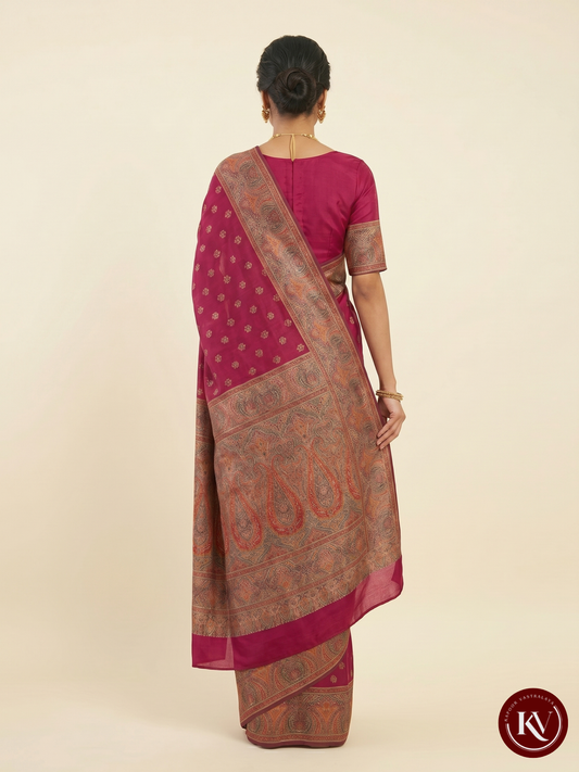 Rani Pink Banarasi Silk Saree with Ornate Multi-Color Woven Pallu  - SKV54