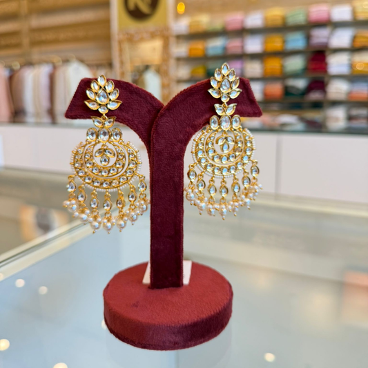 Royal Kundan and Pearl Multi Gold-Plated Statement Chandbali Earrings - ER13