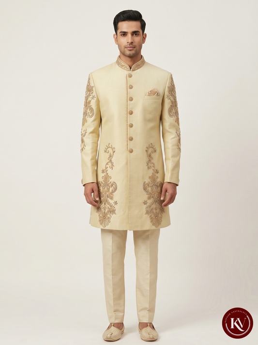 Pista Green Zardozi Embroidered Silk Sherwani Set - SWS916