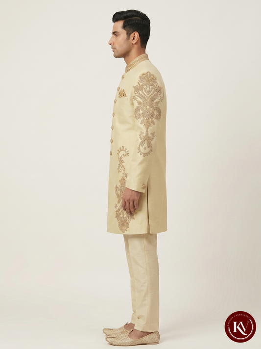 Pista Green Zardozi Embroidered Silk Sherwani Set - SWS916