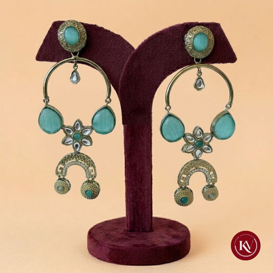 Mint Green and Kundan Gold-Plated Statement Chandbali Earrings - ER26