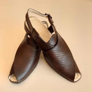 Dark Brown Woven Leather Peshawari Sandals | Traditional Men's Footwear -SHOE-06