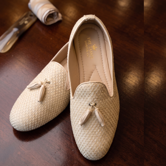 The Woven Beige Tassel Loafers SHOE07