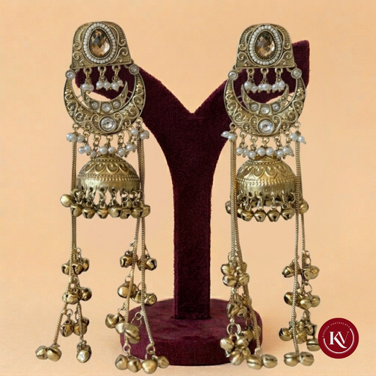 Royal Gold-Plated Chandelier Jhumka Earrings with Statement Ghungroo Tassels