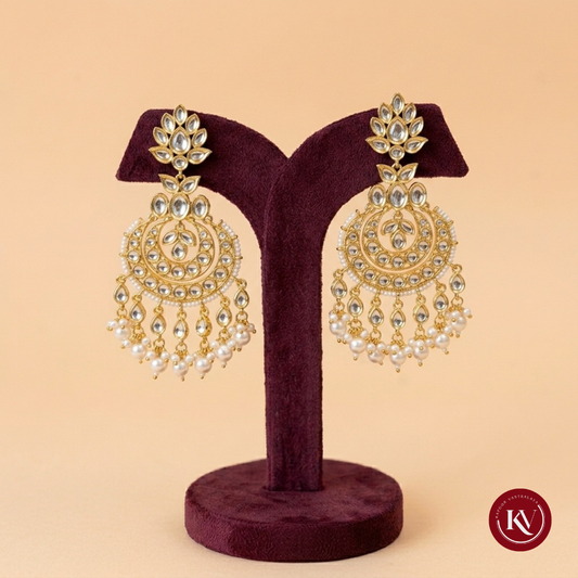 Royal Kundan and Pearl Multi Gold-Plated Statement Chandbali Earrings - ER13