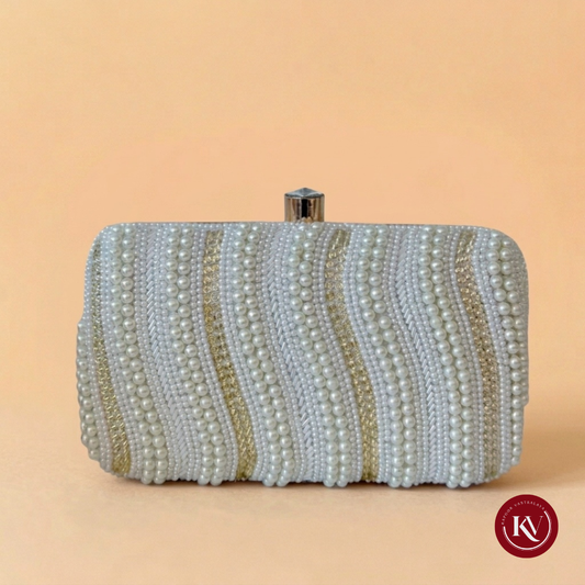 Alora Pearl & Crystal Wave Box Clutch with Solitaire Clasp