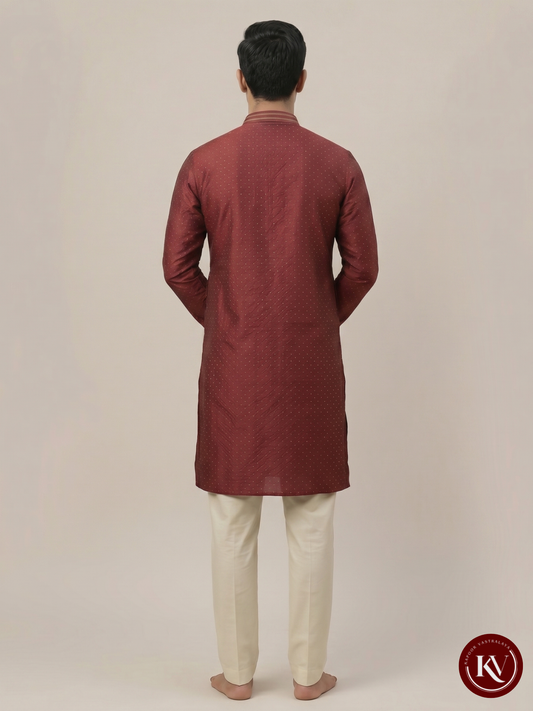 Ruby Red Diamond-Textured Men's Kurta KKV151