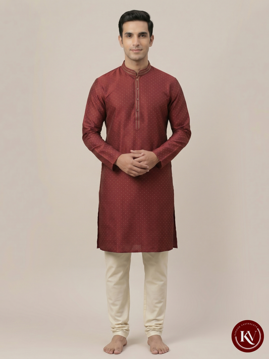 Ruby Red Diamond-Textured Men's Kurta KKV151