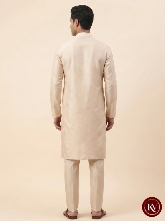 Men’s Royal Beige Paisley Jacquard Kurta Set – Ornate Sequin Detailing - KKV26