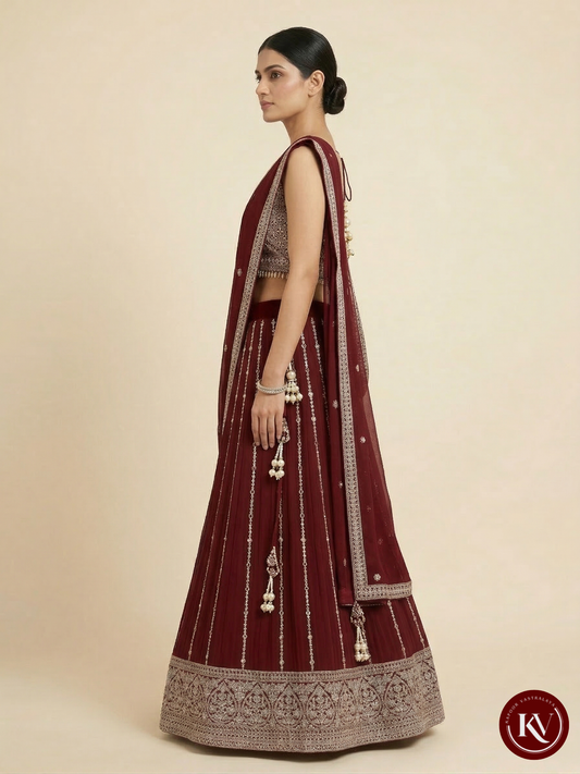 Designer Wine Red Wedding Lehenga Choli with Dupatta