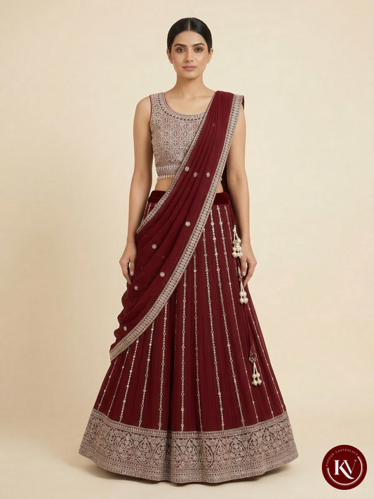 Designer Wine Red Wedding Lehenga Choli with Dupatta