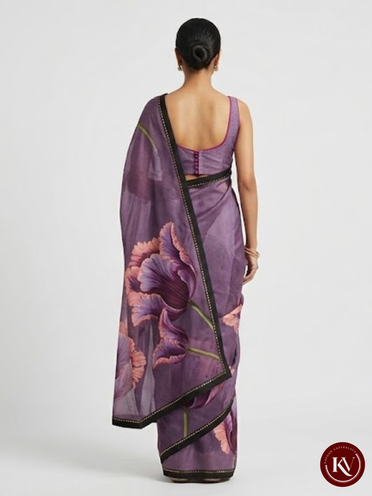 Flora Digital Print Satin Silk Saree with Ombre Pastel Backing - SB18009