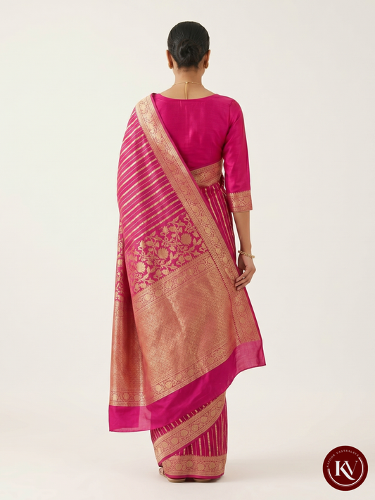 Rani Pink Georgette Banarasi Saree with Leheriya Zari Weaving -SKV28